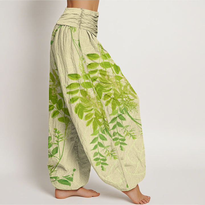 Buddha Stones Green Leaves Branches Women's Elastic Waist Harem Pants - image 3