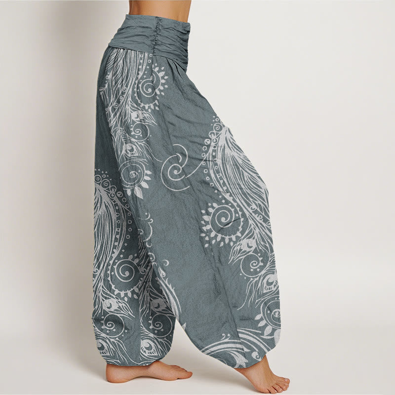 Buddha Stones Casual Peacock Design Women's Elastic Waist Harem Pants - image 6