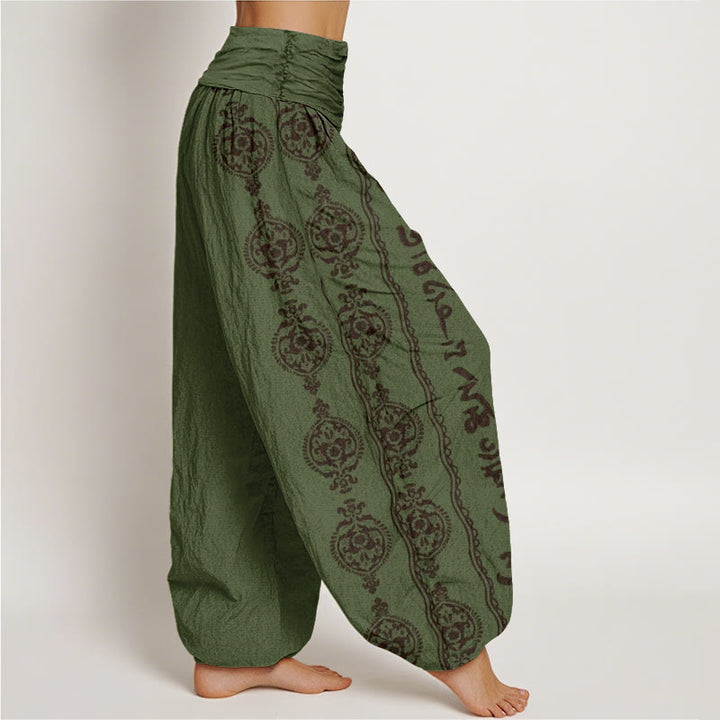 Buddha Stones Mandala Om Mani Padme Hum Women's Elastic Waist Harem Pants - image 5