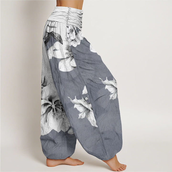 Buddha Stones Cotton Camellia Pattern Women's Elastic Waist Harem Pants - image 6