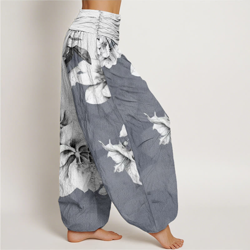 Buddha Stones Cotton Camellia Pattern Women's Elastic Waist Harem Pants - image 6
