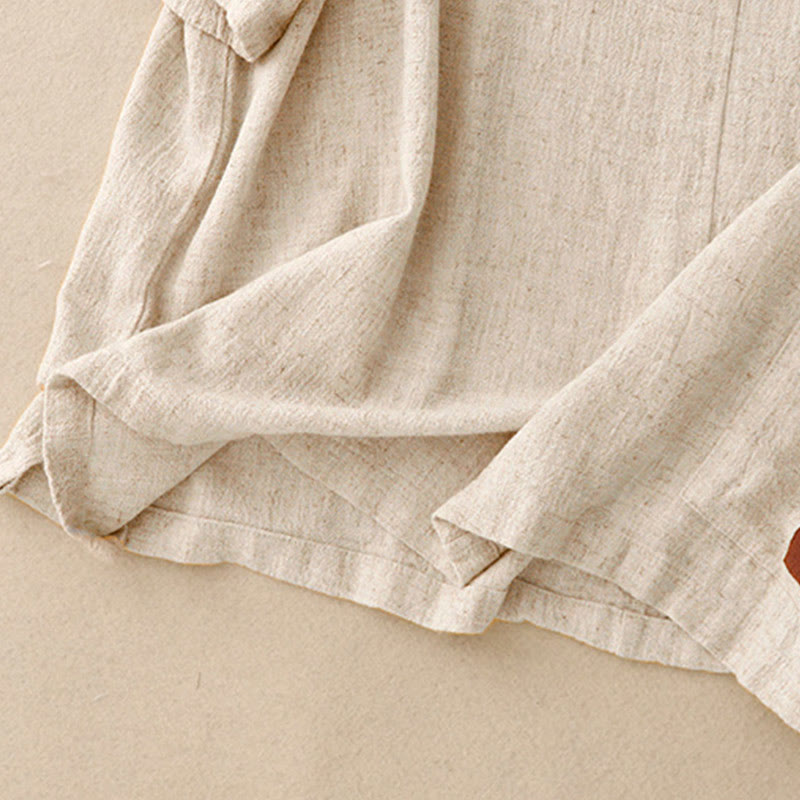 Buddha Stones Colorblock Side Slit  Frog-Button Cotton Linen Half Sleeve Women's Shirt With Pockets - image 6