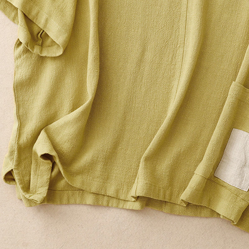 Buddha Stones Colorblock Side Slit  Frog-Button Cotton Linen Half Sleeve Women's Shirt With Pockets - image 14