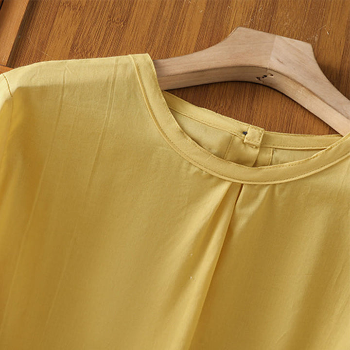 Buddha Stones Plain Lace Hem Single Breasted Button Cotton Linen Three Quarter Sleeve Women's Crew Neck Shirt - image 3