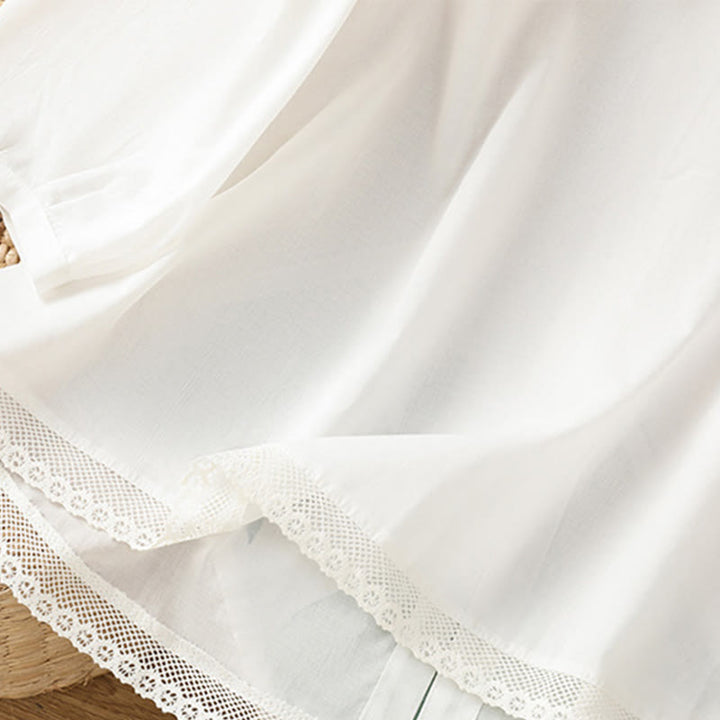 Buddha Stones Plain Lace Hem Single Breasted Button Cotton Linen Three Quarter Sleeve Women's Crew Neck Shirt - image 13