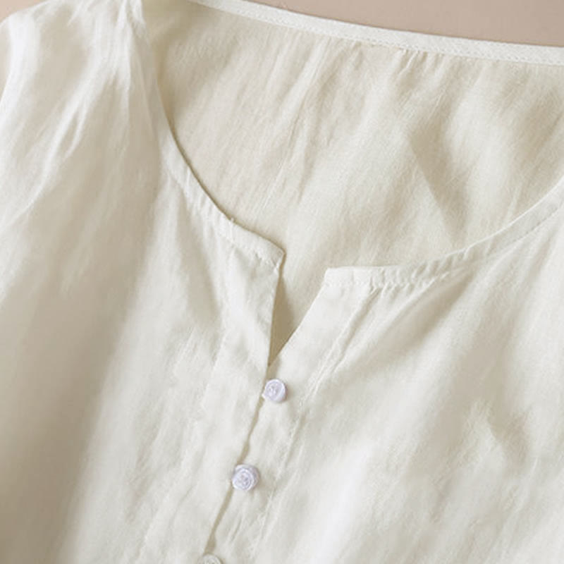 Buddha Stones Embroidery Geometry Nine-Quarter Sleeve Cotton Women's Midi Dress With Pockets - image 13