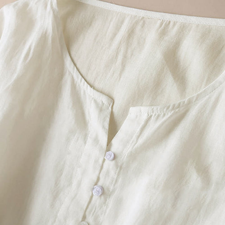 Buddha Stones Embroidery Geometry Nine-Quarter Sleeve Cotton Women's Midi Dress With Pockets - image 13