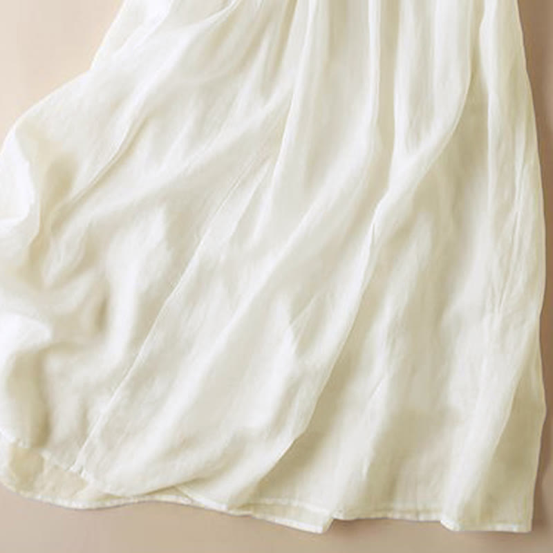 Buddha Stones Embroidery Geometry Nine-Quarter Sleeve Cotton Women's Midi Dress With Pockets - image 4