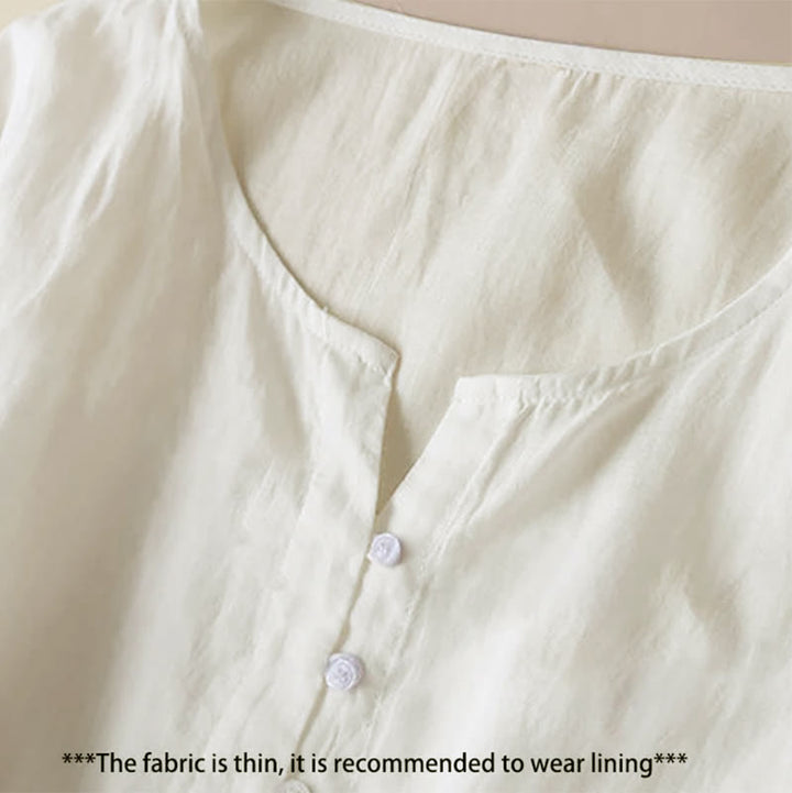 Buddha Stones Embroidery Geometry Nine-Quarter Sleeve Cotton Women's Midi Dress With Pockets - image 1