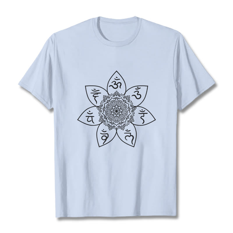 Buddha Stones Mandala Om Mani Padme Hum Pattern Tee T-shirt - LightCyan - 2XL - image 19