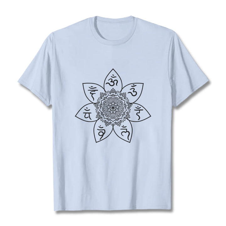 Buddha Stones Mandala Om Mani Padme Hum Pattern Tee T-shirt - LightCyan - 2XL - image 19