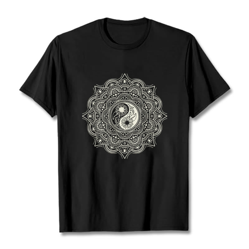 Buddha Stones Mandala YinYang Symbol Pattern Tee T-shirt - Black - 2XL - image 4