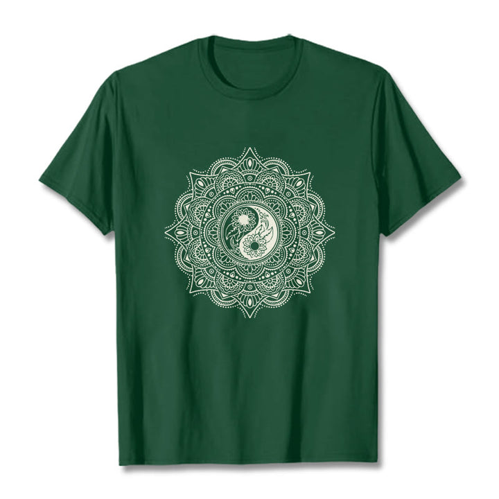 Buddha Stones Mandala YinYang Symbol Pattern Tee T-shirt - ForestGreen - 2XL - image 1