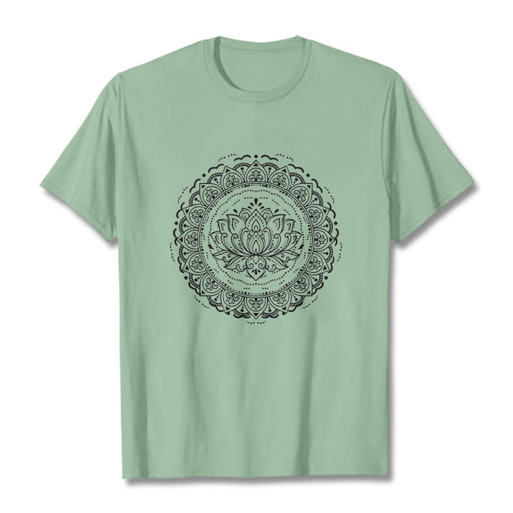 Buddha Stones Mandala Lotus Flower Pattern Tee T-shirt - PaleGreen - 2XL - image 15