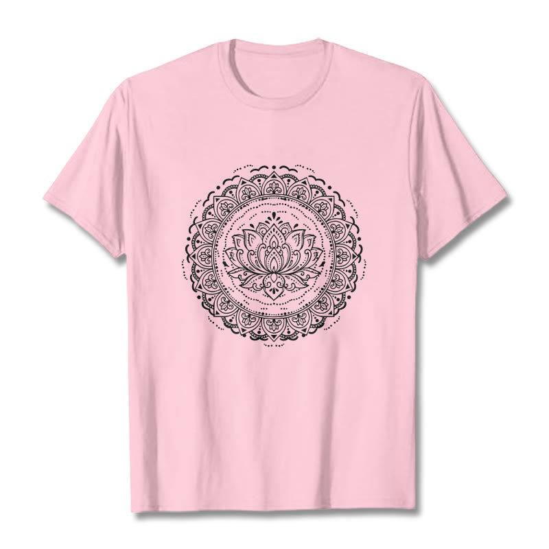 Buddha Stones Mandala Lotus Flower Pattern Tee T-shirt - LightPink - 2XL - image 13