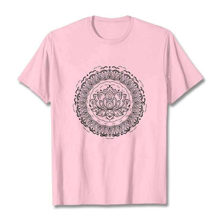 Buddha Stones Mandala Lotus Flower Pattern Tee T-shirt - LightPink - 2XL - image 13