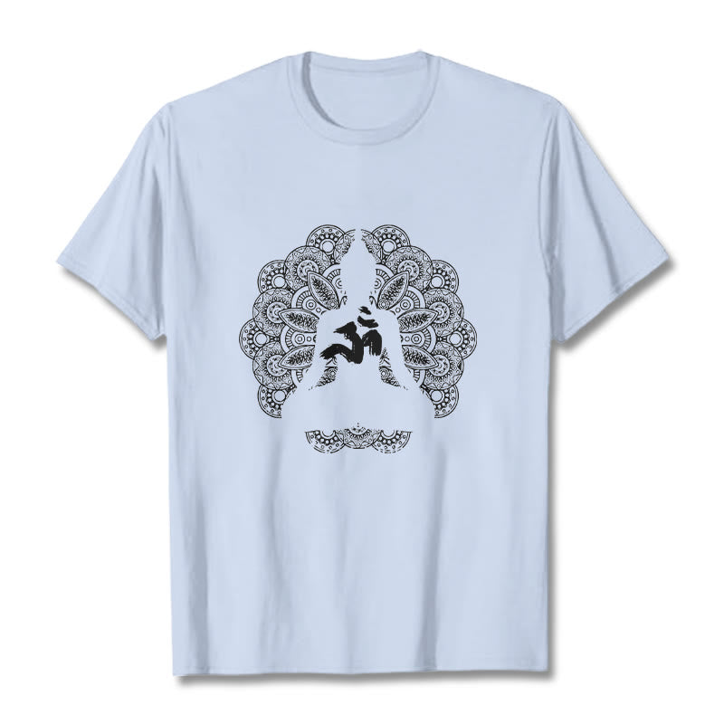 Buddha Stones Pure Color Mandala Om Symbol Pattern Tee T-shirt - LightCyan - 2XL - image 19