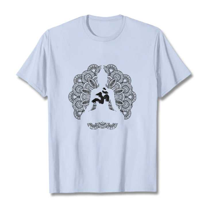 Buddha Stones Pure Color Mandala Om Symbol Pattern Tee T-shirt - LightCyan - 2XL - image 19