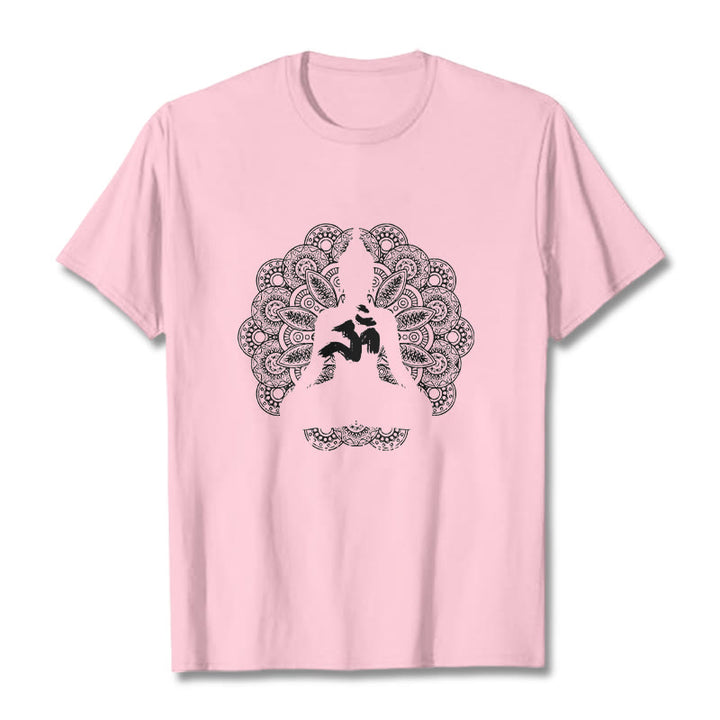 Buddha Stones Pure Color Mandala Om Symbol Pattern Tee T-shirt - LightPink - 2XL - image 13