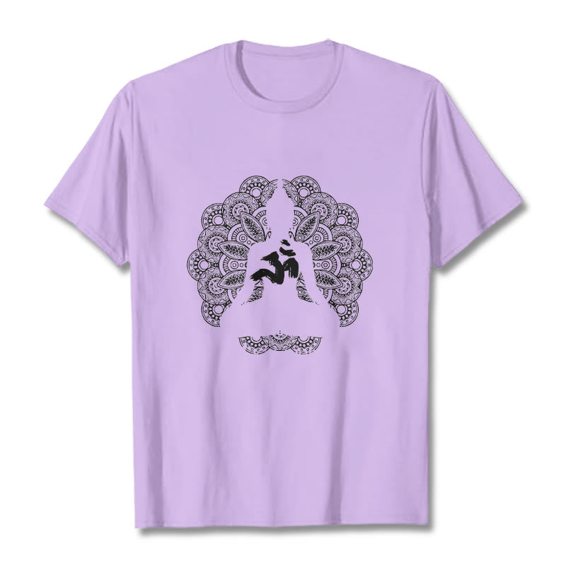 Buddha Stones Pure Color Mandala Om Symbol Pattern Tee T-shirt - Plum - 2XL - image 17