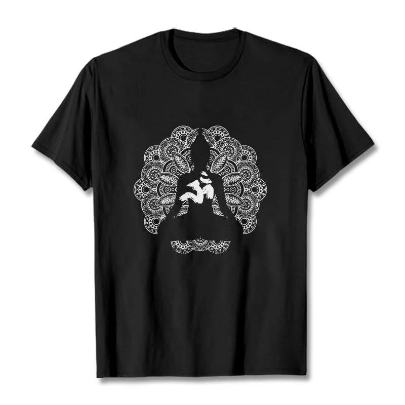 Buddha Stones Pure Color Mandala Om Symbol Pattern Tee T-shirt - Black - 2XL - image 1