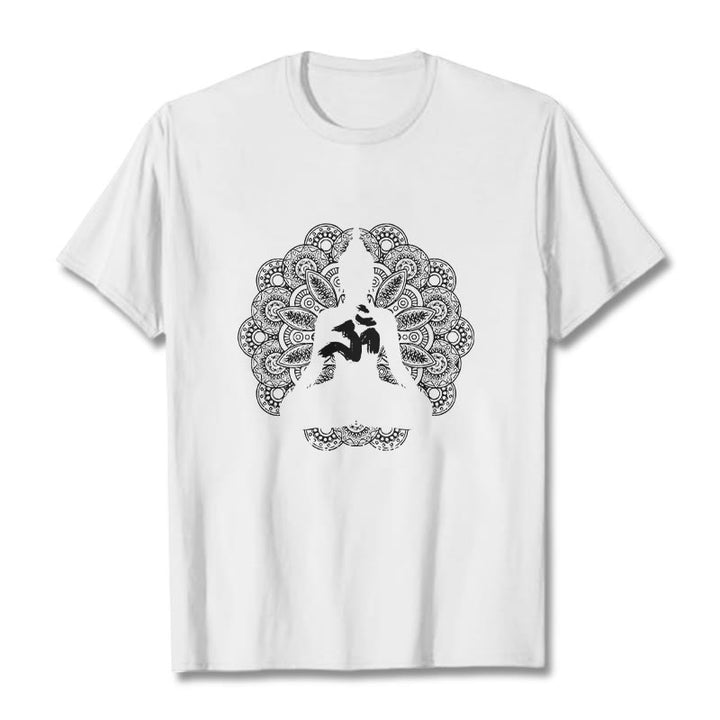 Buddha Stones Pure Color Mandala Om Symbol Pattern Tee T-shirt - White - 2XL - image 6