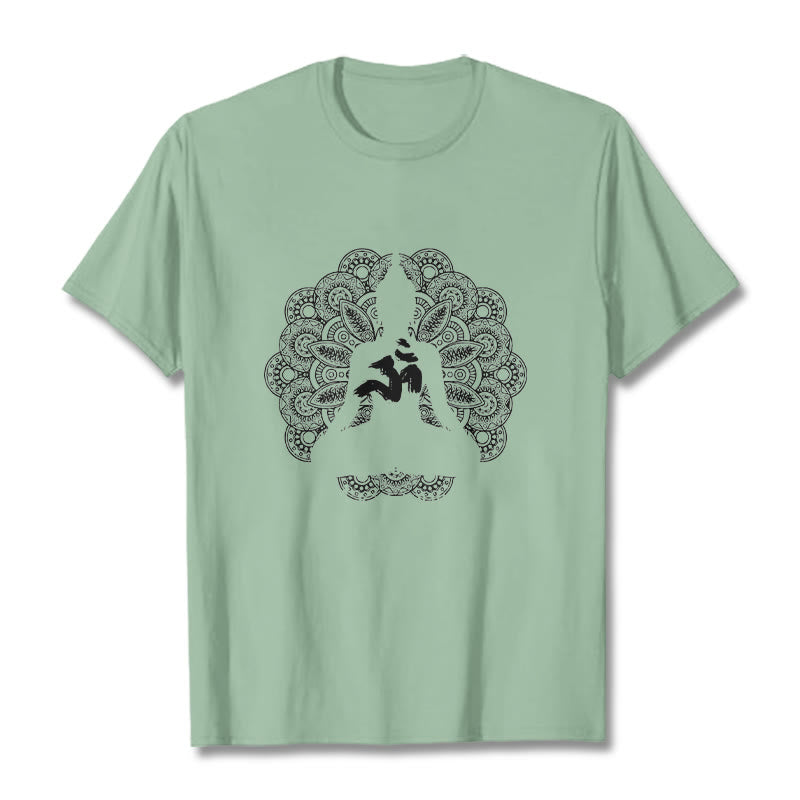 Buddha Stones Pure Color Mandala Om Symbol Pattern Tee T-shirt - PaleGreen - 2XL - image 15