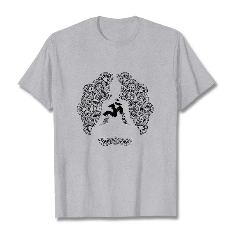 Buddha Stones Pure Color Mandala Om Symbol Pattern Tee T-shirt - LightGrey - 2XL - image 20