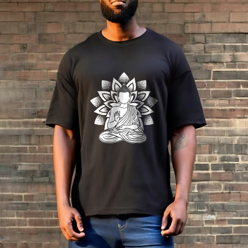 Buddha Stones Seated Buddha Lotus Flower Pattern Tee T-shirt - image 6