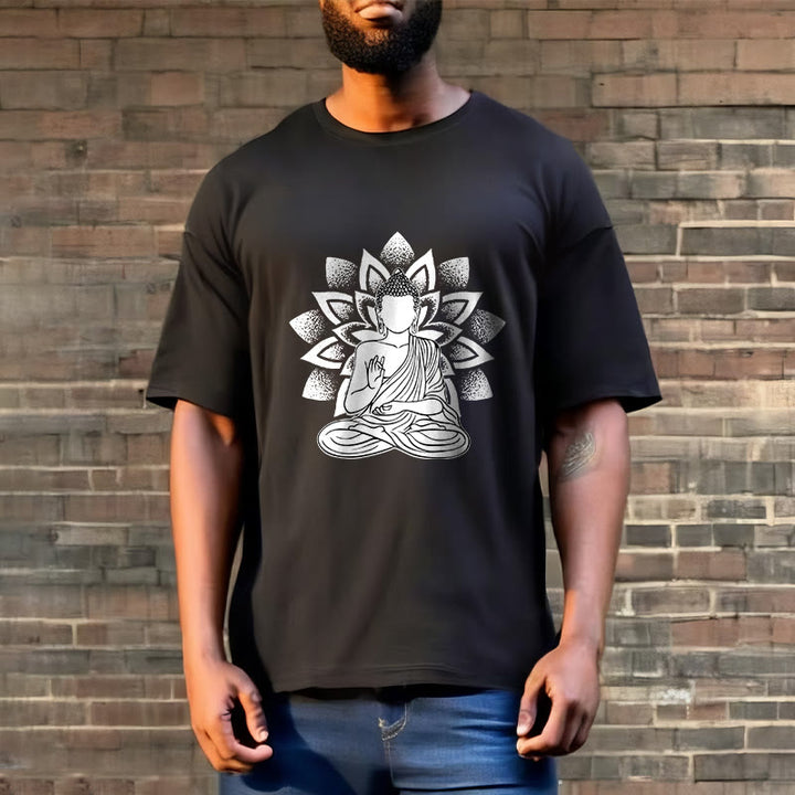 Buddha Stones Seated Buddha Lotus Flower Pattern Tee T-shirt - image 6
