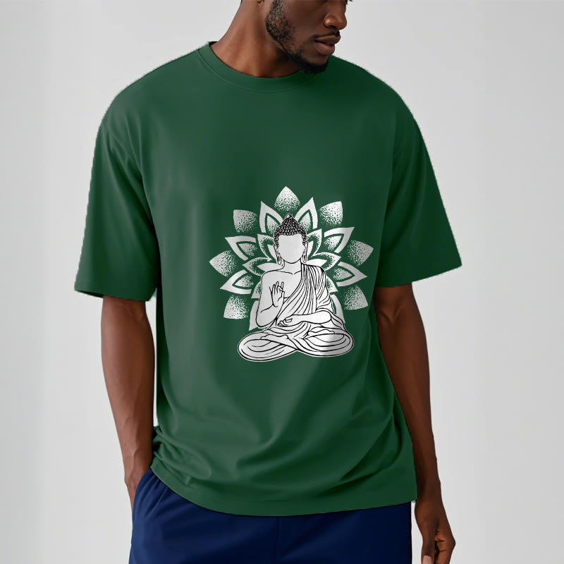 Buddha Stones Seated Buddha Lotus Flower Pattern Tee T-shirt - image 2