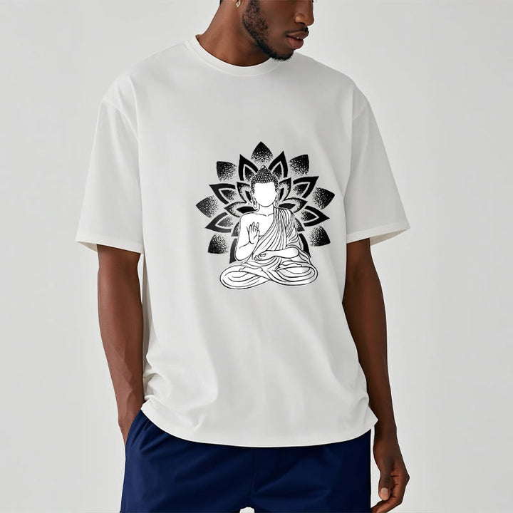 Buddha Stones Seated Buddha Lotus Flower Pattern Tee T-shirt - image 9
