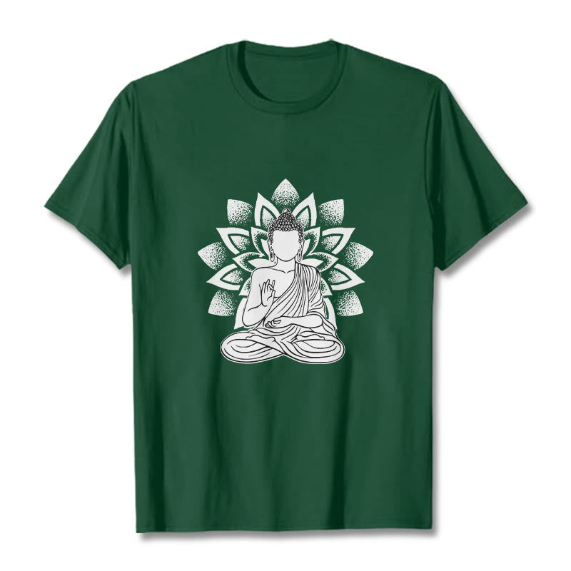 Buddha Stones Seated Buddha Lotus Flower Pattern Tee T-shirt - ForestGreen - 2XL - image 1