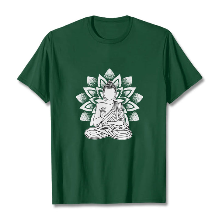 Buddha Stones Seated Buddha Lotus Flower Pattern Tee T-shirt - ForestGreen - 2XL - image 1