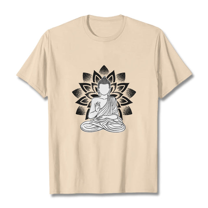 Buddha Stones Seated Buddha Lotus Flower Pattern Tee T-shirt - Bisque - 2XL - image 11