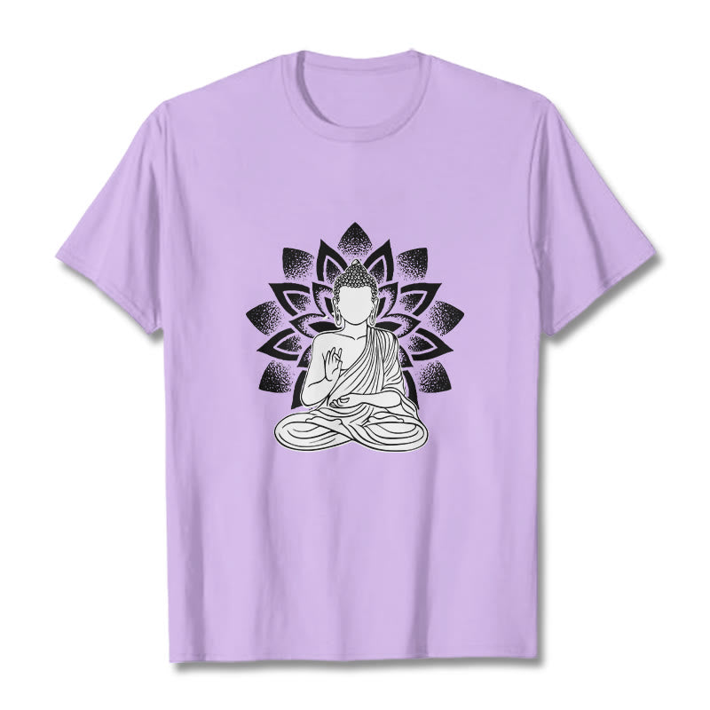 Buddha Stones Seated Buddha Lotus Flower Pattern Tee T-shirt - Plum - 2XL - image 17