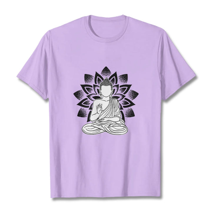 Buddha Stones Seated Buddha Lotus Flower Pattern Tee T-shirt - Plum - 2XL - image 17
