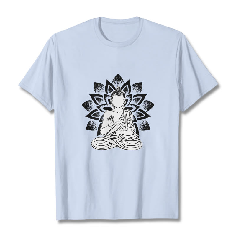Buddha Stones Seated Buddha Lotus Flower Pattern Tee T-shirt - LightCyan - 2XL - image 19