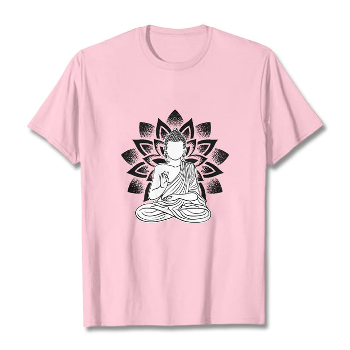 Buddha Stones Seated Buddha Lotus Flower Pattern Tee T-shirt - LightPink - 2XL - image 13
