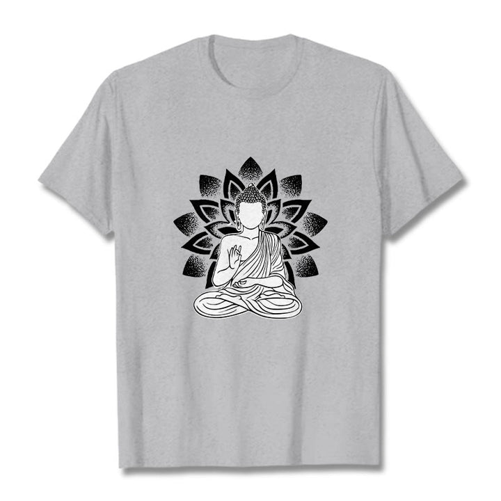 Buddha Stones Seated Buddha Lotus Flower Pattern Tee T-shirt - LightGrey - 2XL - image 20