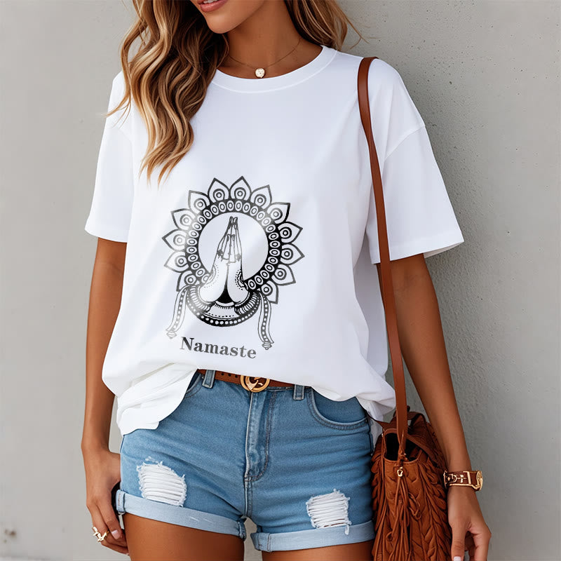 Buddha Stones Namaste Gesture Mandala Pattern Tee T-shirt - image 7