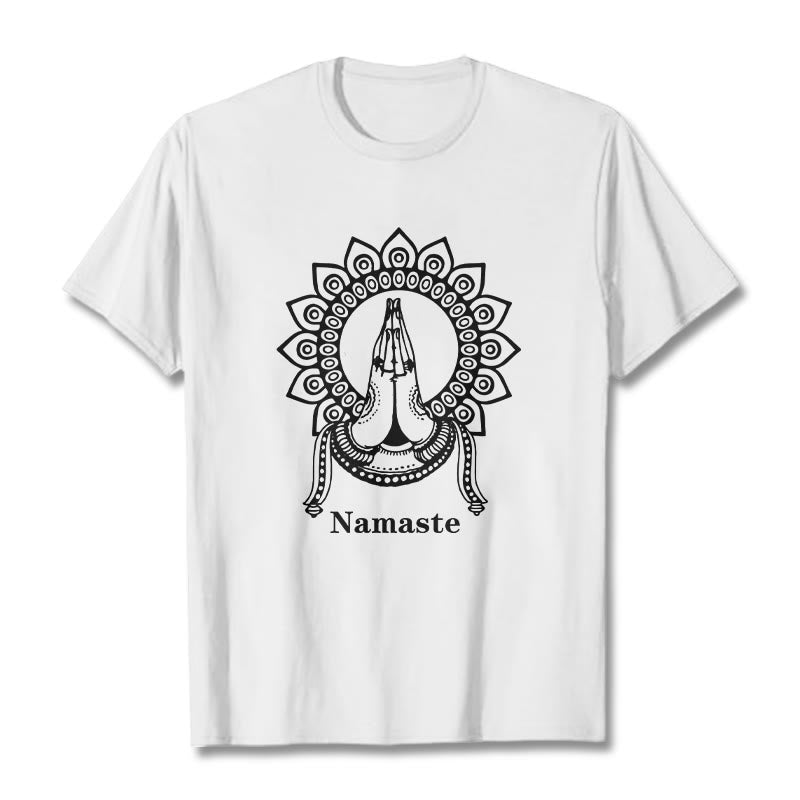 Buddha Stones Namaste Gesture Mandala Pattern Tee T-shirt - White - 2XL - image 6