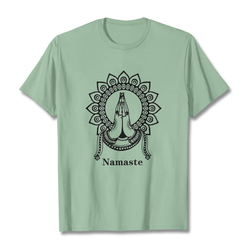 Buddha Stones Namaste Gesture Mandala Pattern Tee T-shirt - PaleGreen - 2XL - image 15