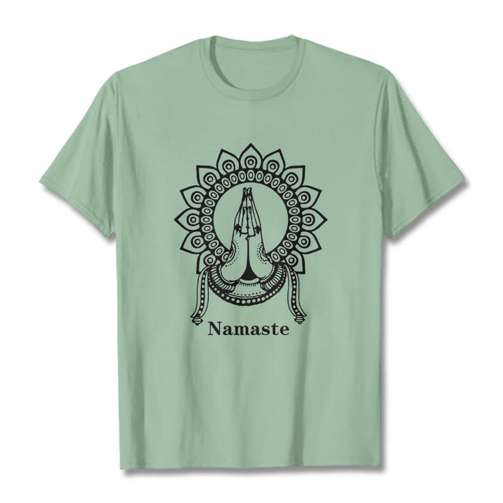 Buddha Stones Namaste Gesture Mandala Pattern Tee T-shirt - PaleGreen - 2XL - image 15