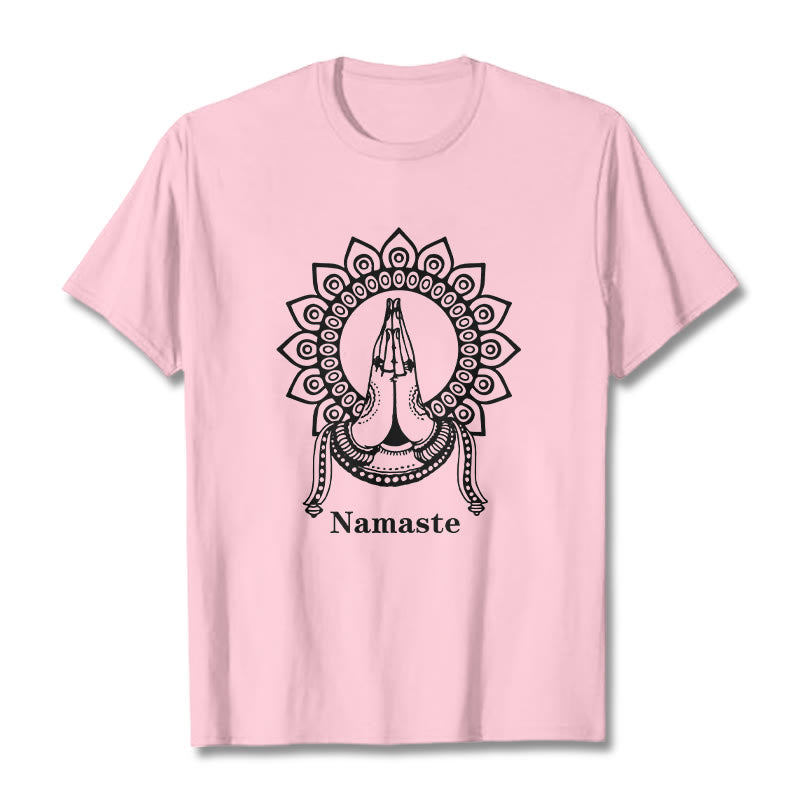 Buddha Stones Namaste Gesture Mandala Pattern Tee T-shirt - LightPink - 2XL - image 13