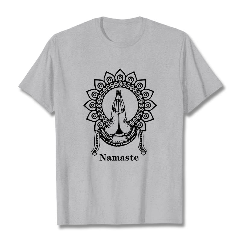 Buddha Stones Namaste Gesture Mandala Pattern Tee T-shirt - LightGrey - 2XL - image 20