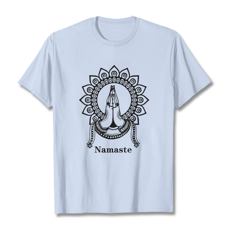 Buddha Stones Namaste Gesture Mandala Pattern Tee T-shirt - LightCyan - 2XL - image 19