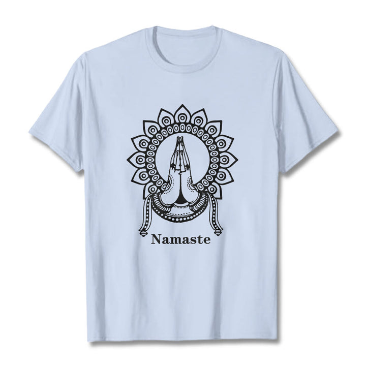 Buddha Stones Namaste Gesture Mandala Pattern Tee T-shirt - LightCyan - 2XL - image 19