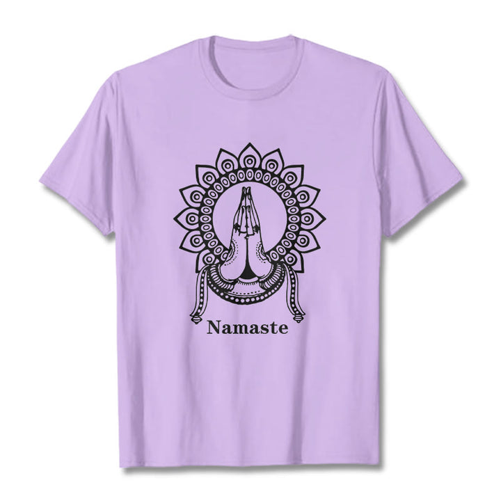 Buddha Stones Namaste Gesture Mandala Pattern Tee T-shirt - Plum - 2XL - image 17