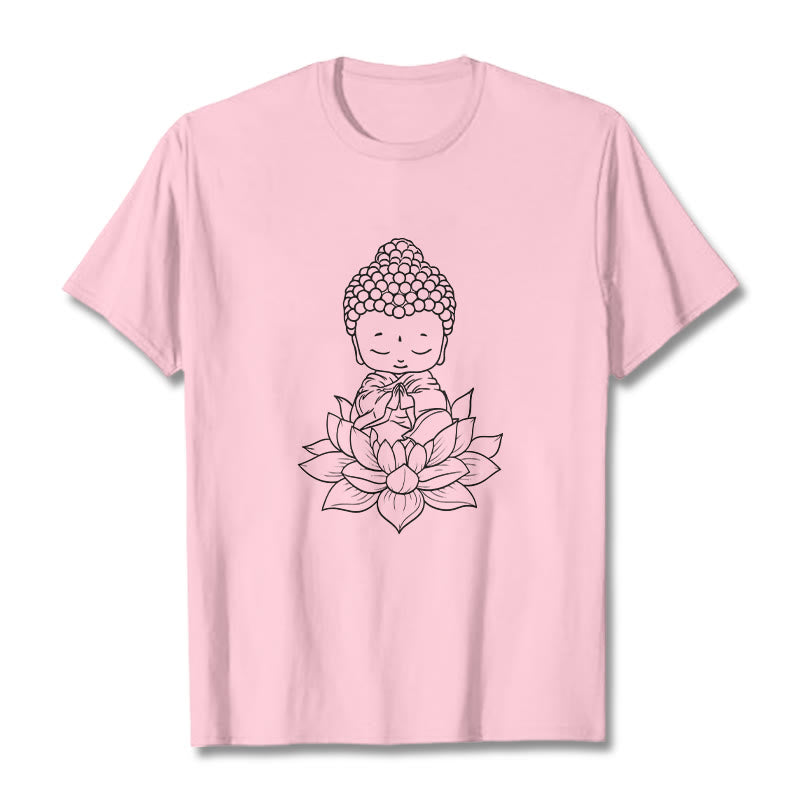 Buddha Stones Peaceful Buddha Lotus Flower Pattern Tee T-shirt - LightPink - 2XL - image 13